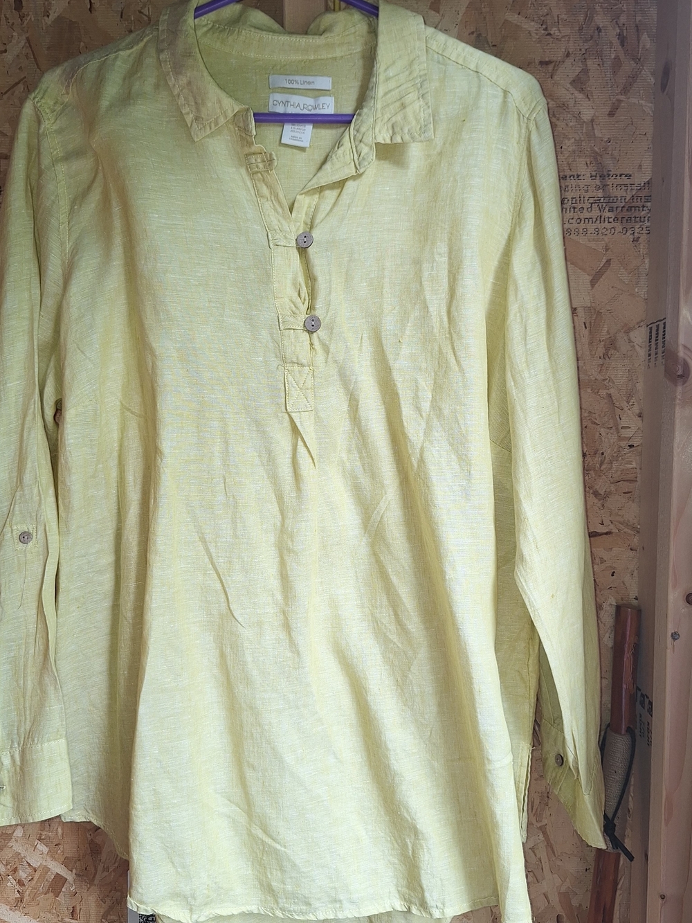 Cynthia Rowley Soft Pale Yellow Linen Popover Shirt